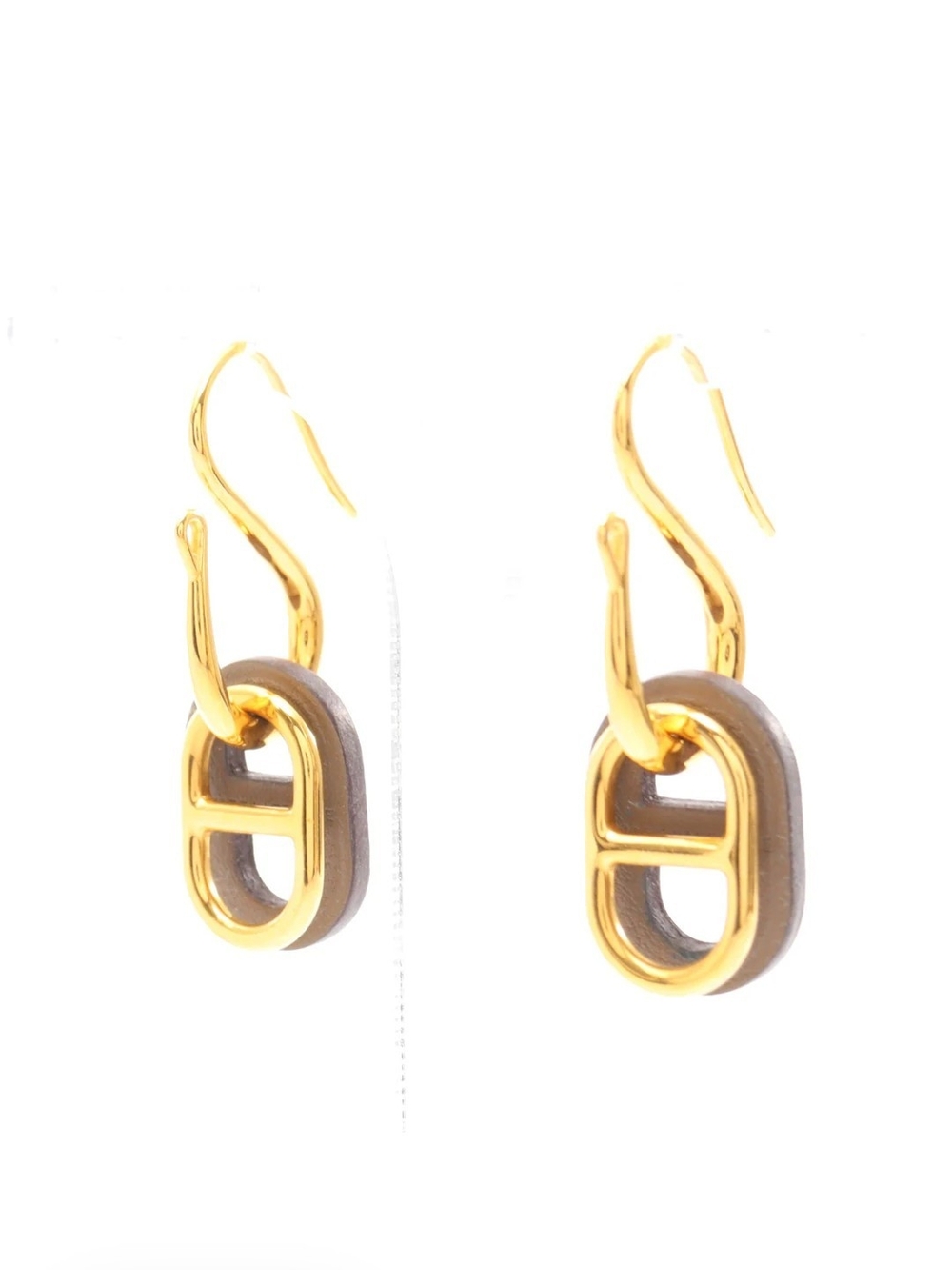 Hermes Au maillon Chaîne d'Ancre Etoupe Earrings GP Veau Swift Gray brown - Picture 2 of 5